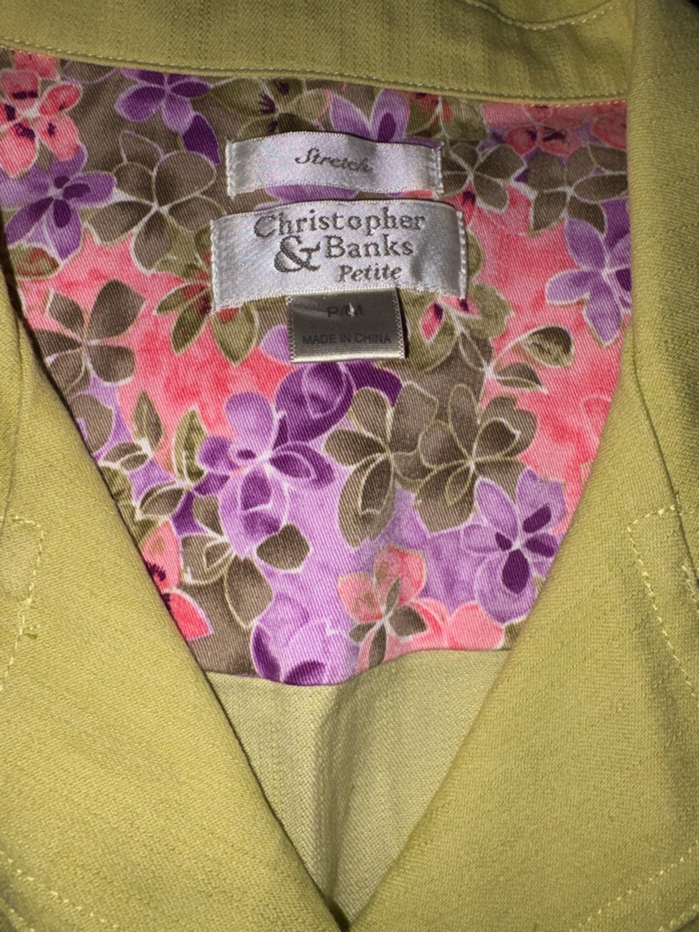 Christopher & Banks Petite Medium Yellow/green Button Front Jacket Floral Lining - Picture 4 of 11